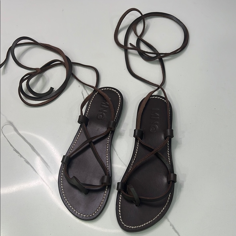 Mango Brown Leather Sandals